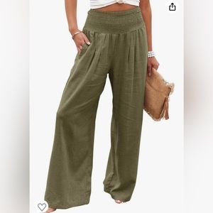 High Waisted Cotton Linen Palazzo Pants